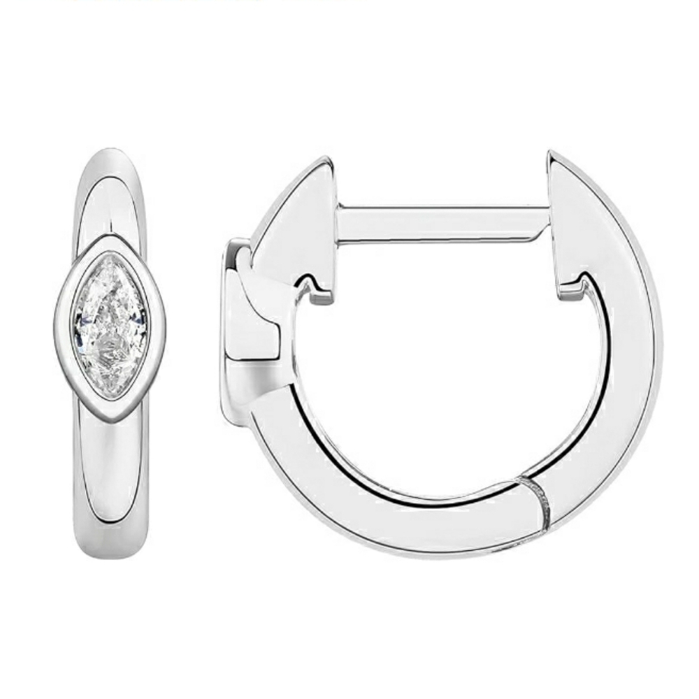 14K White Gold Plated Cubic Zirconia Hoop Round Huggies Stud Earrings